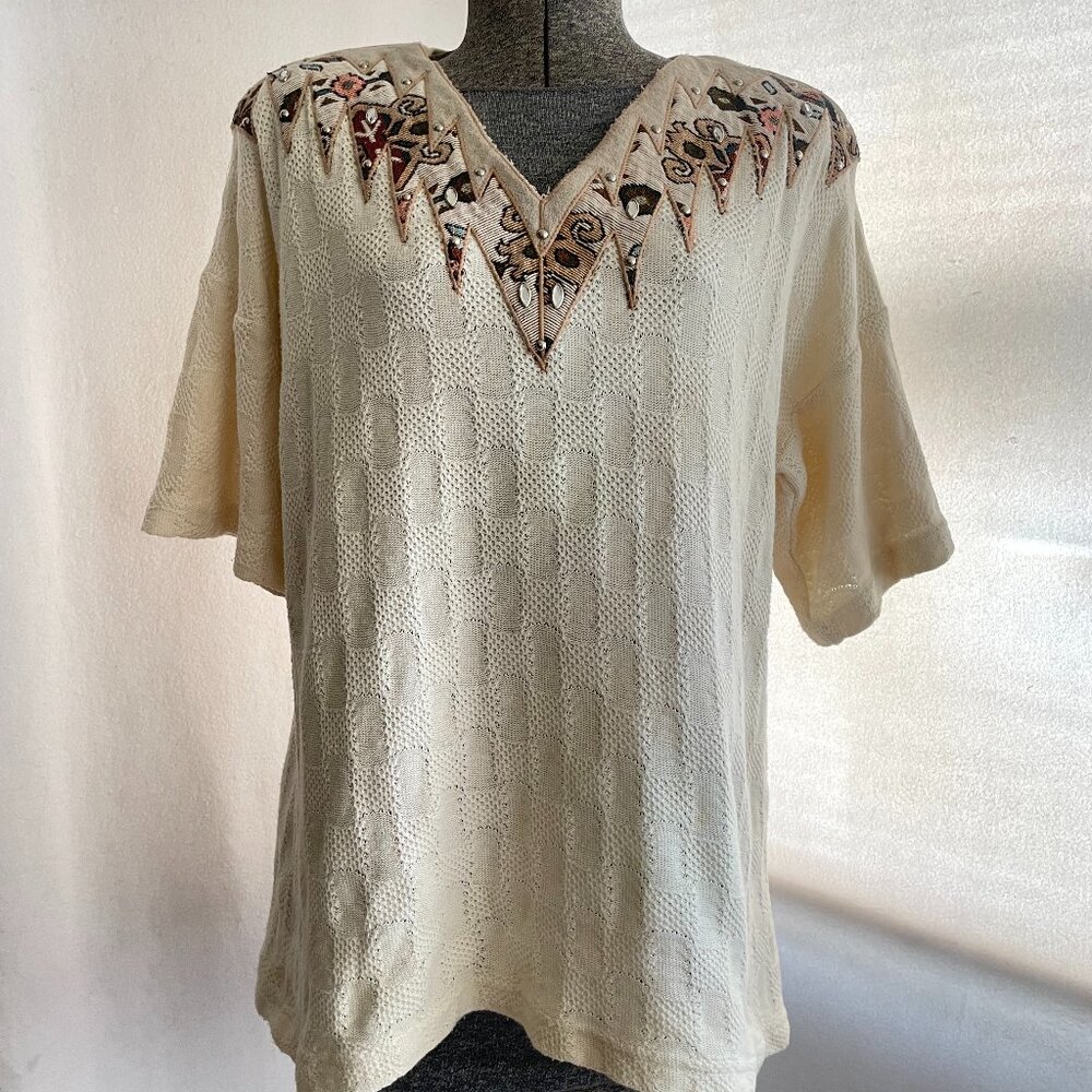Vintage BOOS V-Neck Embroidered Women’s Top